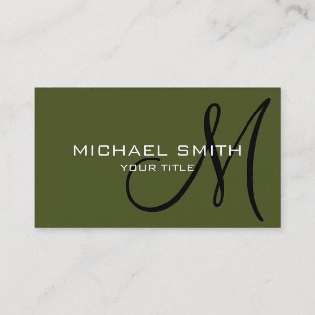 Monogram Army green color background Business Card (Front)