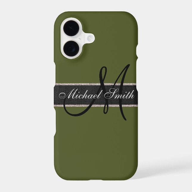 Monogram Army green Color Background Iphone Case (Back)
