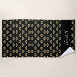 Monogram Art Deco Black Gold Beach Water Polo Swim Beach Towel
