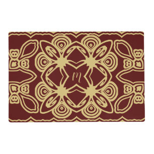 Monogram Art Deco Gold and Burgundy Ornament Placemat