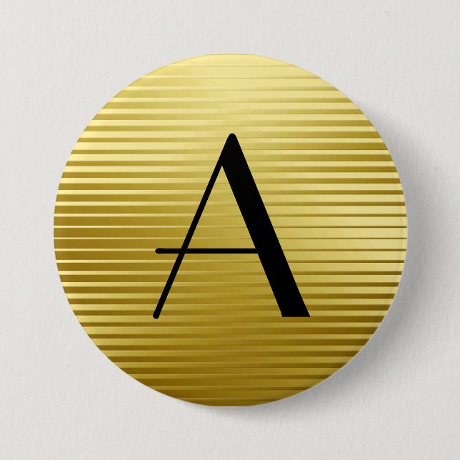 Monogram Art Deco Gold Satin Stripes Button (Front)