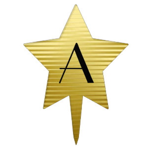 Monogram Art Deco Gold Satin Stripes Cake Topper