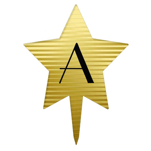 Monogram Art Deco Gold Satin Stripes Cake Topper (Front)