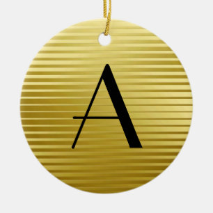 Monogram Art Deco Gold Satin Stripes Ceramic Ornament