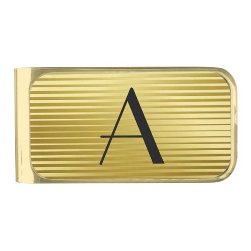 Monogram Art Deco Gold Satin Stripes Gold Finish Money Clip