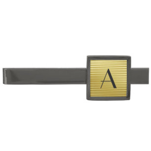 Monogram Art Deco Gold Satin Stripes Gunmetal Finish Tie Bar