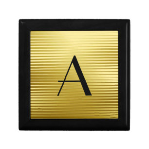 Monogram Art Deco Gold Satin Stripes Jewelry Box