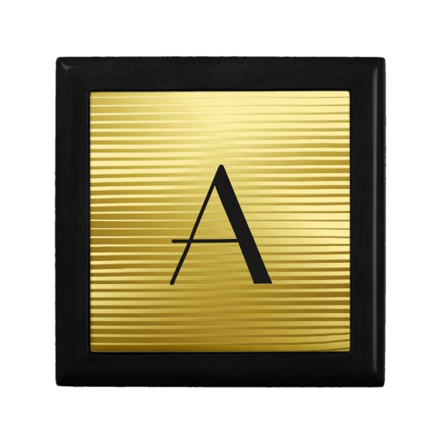Monogram Art Deco Gold Satin Stripes Jewelry Box (Front)