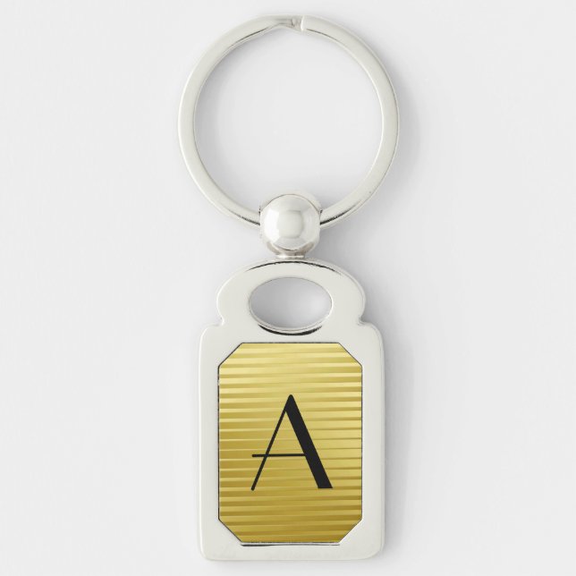 Monogram Art Deco Gold Satin Stripes Keychain (Front)