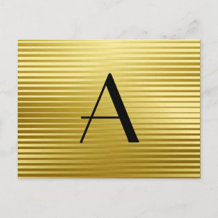 Monogram Art Deco Gold Satin Stripes Postcard