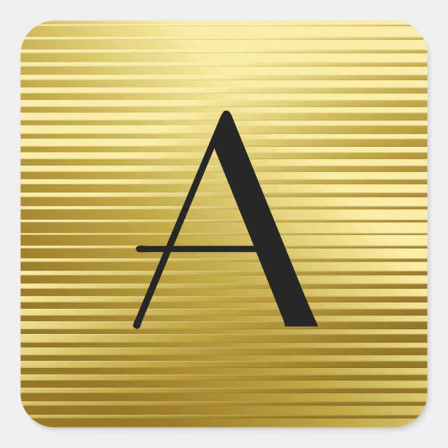 Monogram Art Deco Gold Satin Stripes Square Sticker (Front)