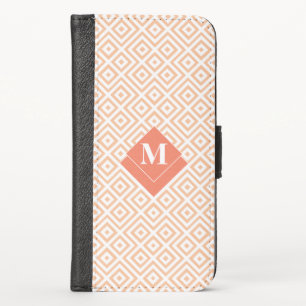 Monogram Art Deco Orange Geometric Greek Pattern iPhone X Wallet Case