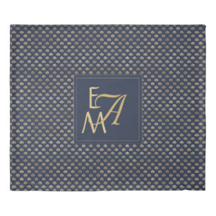 Monogram ART DECO Shells Navy Blue Gold Newlyweds Duvet Cover