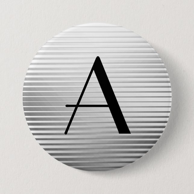 Monogram Art Deco Silver Satin Stripes Button (Front)