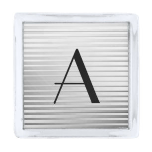 Monogram Art Deco Silver Satin Stripes Finish Lapel Pin