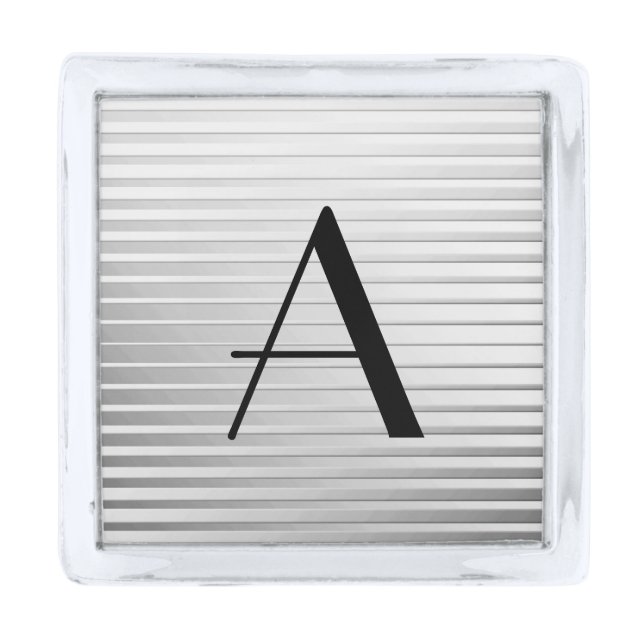Monogram Art Deco Silver Satin Stripes Finish Lapel Pin (Front)