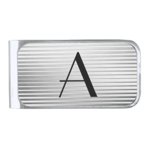 Monogram Art Deco Silver Satin Stripes Finish Money Clip