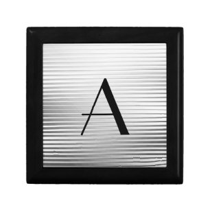 Monogram Art Deco Silver Satin Stripes Keepsake Box