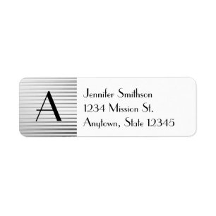 Monogram Art Deco Silver Satin Stripes Label