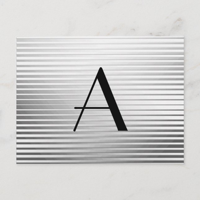 Monogram Art Deco Silver Satin Stripes Postcard (Front)