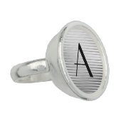 Monogram Art Deco Silver Satin Stripes Ring (Side)