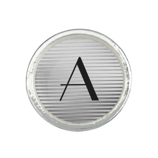 Monogram Art Deco Silver Satin Stripes Ring (Front)