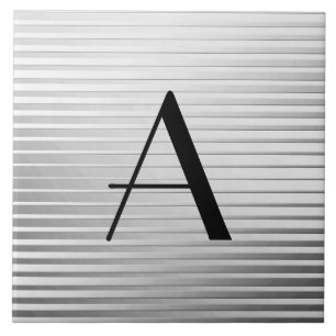 Monogram Art Deco Silver Satin Stripes Tile