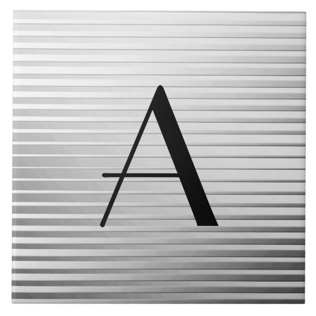 Monogram Art Deco Silver Satin Stripes Tile (Front)