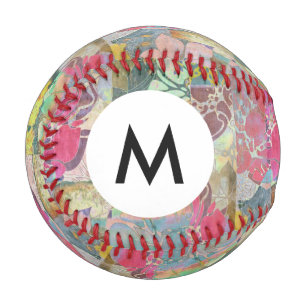 Monogram Art floral grunge pattern Baseball