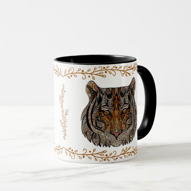 Monogram Art Glass Tiger Face Mug (Front Right)