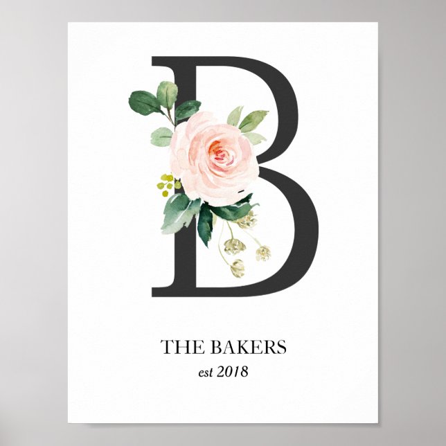 Monogram Art Print, Letter B, Wedding, Nursery Poster (Front)