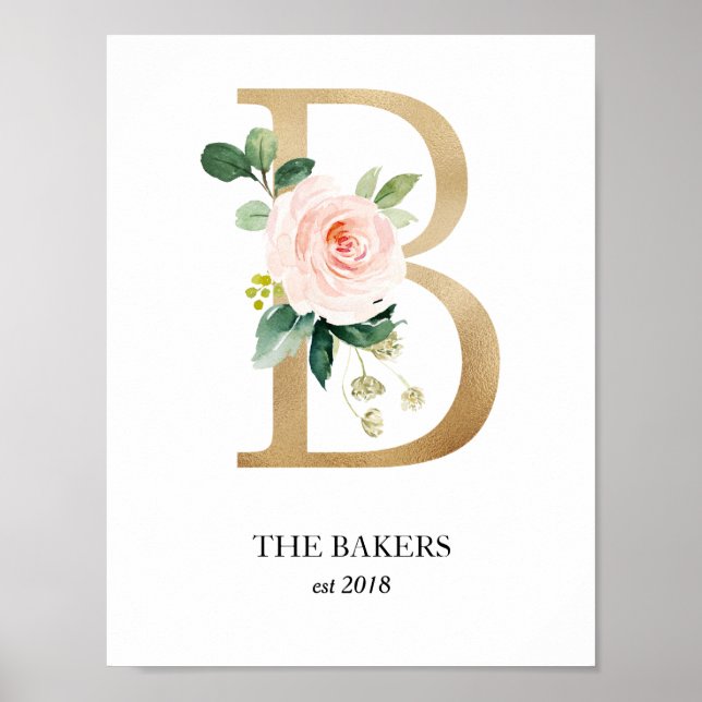 Monogram Art Print, Letter B, Wedding, Nursery Poster (Front)