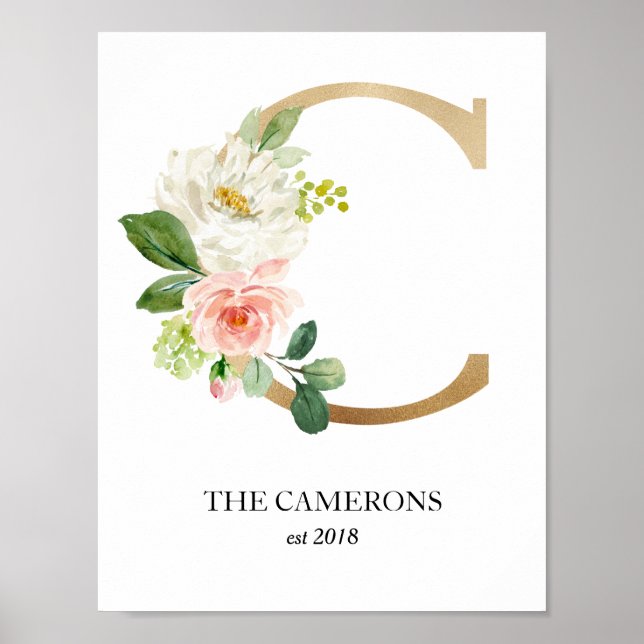 Monogram Art Print, Letter C, Wedding, Nursery Poster (Front)