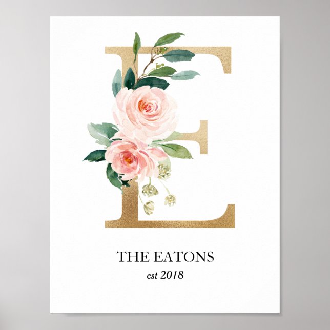 Monogram Art Print, Letter E, Wedding, Nursery Poster (Front)
