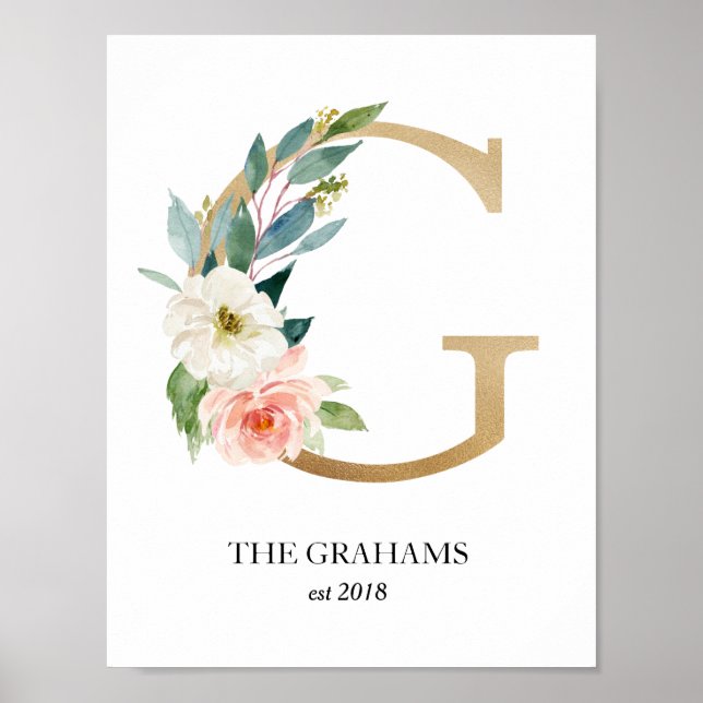 Monogram Art Print, Letter G, Wedding, Nursery Poster (Front)