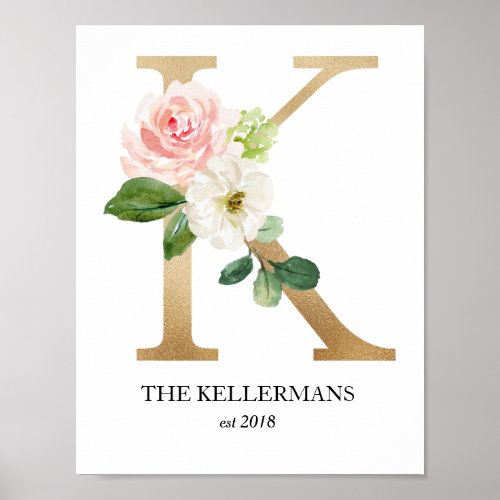 Monogram Art Print Letter K Wedding Nursery Poster