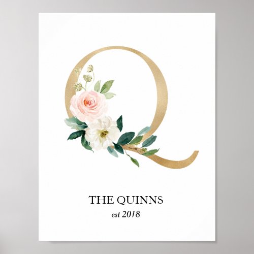 Monogram Art Print Letter Q Wedding Nursery Poster