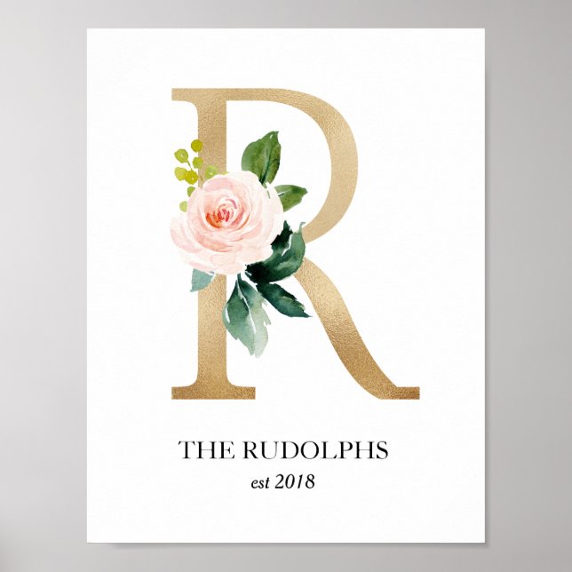 Monogram Art Print, Letter R, Wedding, Nursery Poster (Front)