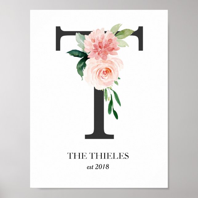 Monogram Art Print, Letter T, Wedding, Nursery Poster (Front)