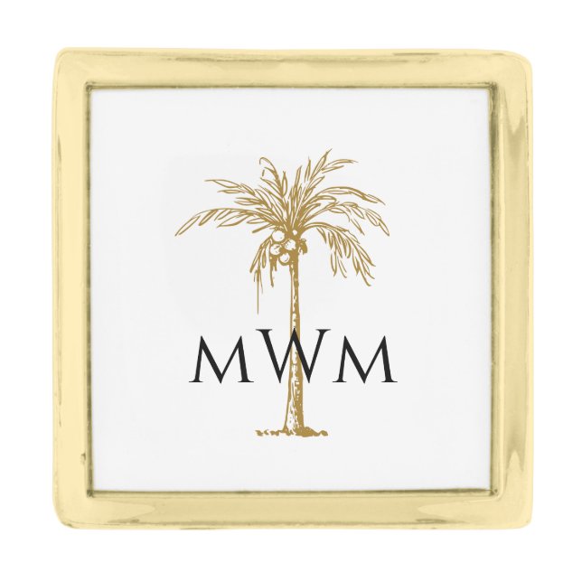 Monogram Artistic Gold Palm Tree Finish Lapel Pin (Front)
