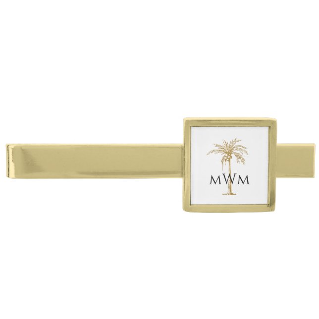 Monogram Artistic Gold Palm Tree Gold Finish Tie Bar (Front)