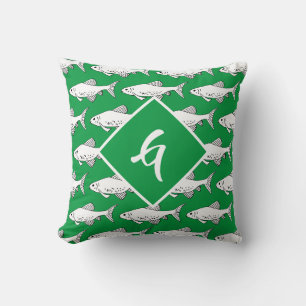 Monogram Artistic Green Minnow Fish Throw Pillow
