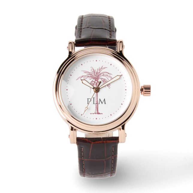 Monogram Artistic Tropical Rose Gold Palm Tree Watch (Front)