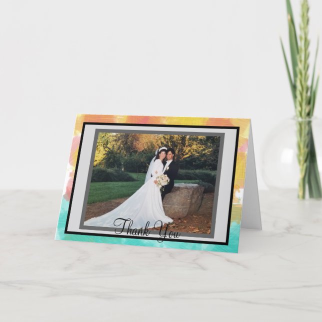 Monogram Artsy Watercolors Wedding Thank You Photo Card (Front)