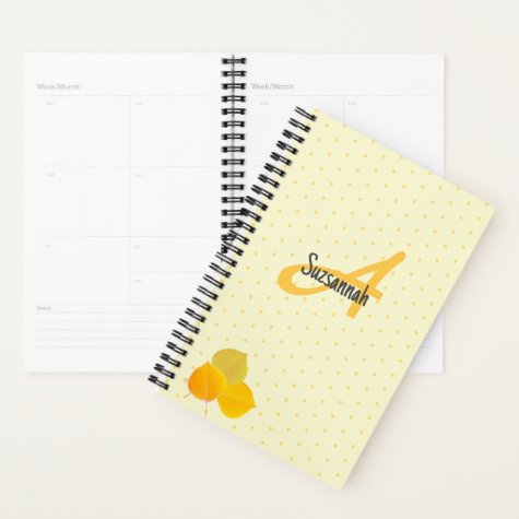 Monogram & Aspen Leaves Polka Dot Pattern Custom