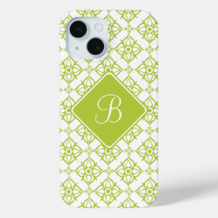 Monogram Atlantis Green Star Damask on White iPhone 15 Case