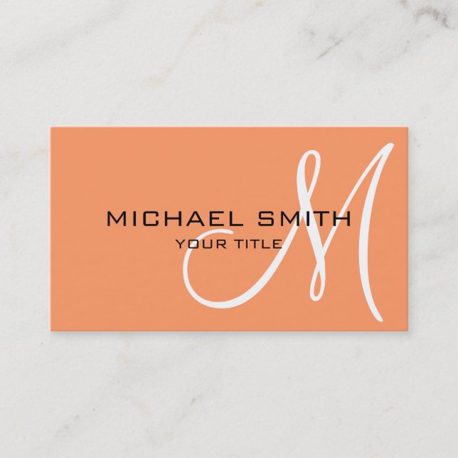Monogram Atomic tangerine color background Business Card (Front)