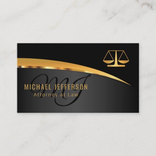 Monogram Attorney at Law _ Black and Gold Business Card