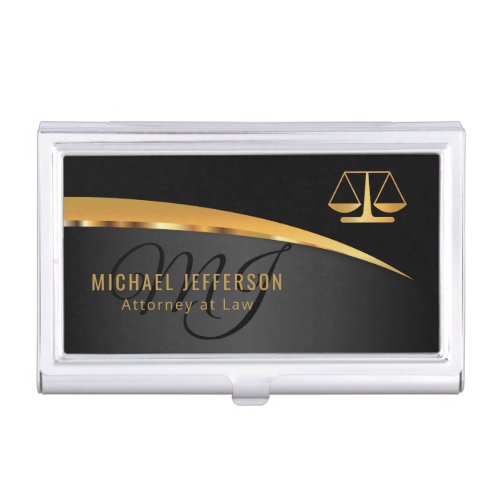 Monogram Attorney at Law _ Black and Gold Business Card Case
