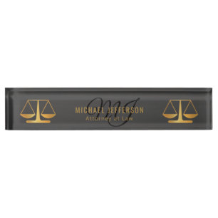 Monogram Attorney at Law - Black and Gold Desk Name Plate